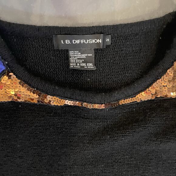 Vintage IB Diffusion Sweater Sequin Silk Angora Women Size S Black Beaded Long - Picture 4 of 8